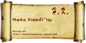 Hupka Koppány névjegykártya
